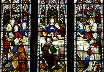 religious painting mosaic, jersey, england, united kingdom, channel islands, church, window, church window, last supper, bible, passion