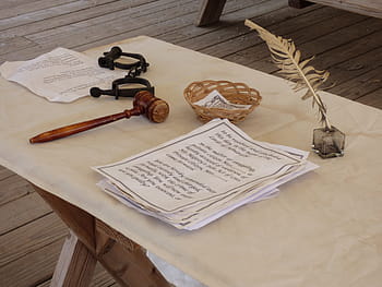 photography, white, printed, paper, brown, wooden, mallet, feather pencil, table, feather, pencil
