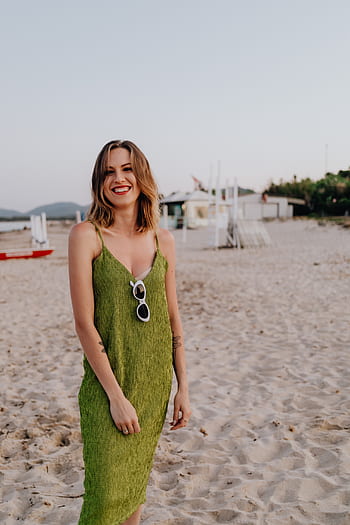 wanita, hijau, gaun, pantai, musim panas, sunglasess, sardinia, Italia, Liburan, gadis, berambut pirang