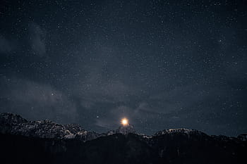 silueta, hora, hvězdnou noc, krajina, fotografování, hory, hvězd, temný, nebe, noc, měsíc