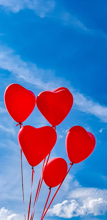 heart, balloons, love, sky, veloben, fall in love, wedding, feelings, together, backgrounds, cards