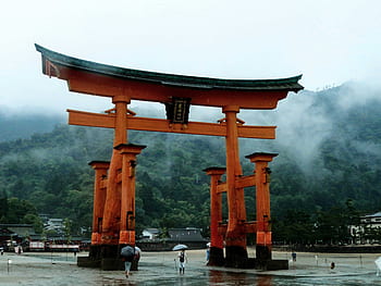 miyajima, torii, svatyně, Japonsko, japonský, mlha, mlhavé, hory, cestovní ruch