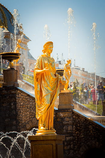 brown, female, standing, statue, fountain, Peterhof, St Petersburg Russia, russia, saint petersburg, architecture, sky