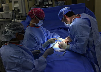 three, person, wearing, blue, hospital gowns, surgery, surgeons, operation, medical, health, doctors