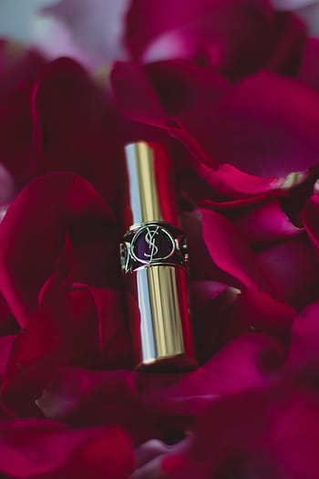 superficiale, fotografia a fuoco, donne, rossetto, superiore, petali, bellezza, moda, trucco, collezione, cosmetici