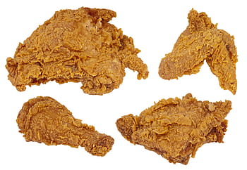 four fried chickens, food, eat, diet, fried, chicken, set, white background, cut out, brown, studio shot
