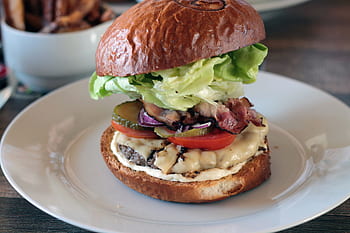 chleb, kok, burger, pyszne, fast food, jedzenie, Hamburger, sałata, obiad, mięso, płyta