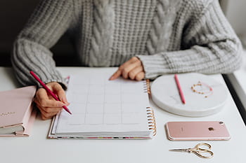 menulis, kalender, wanita, buku catatan, pensil, kantor, agenda, belajar