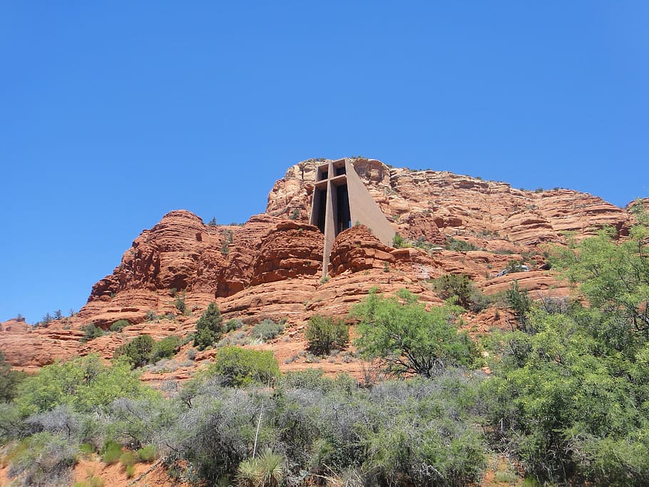 poušť, cestovat, krajina, Skála, nebe, kaple svatého kříže sedona, arizona