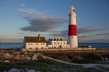 portland, Lighthouse, Dorset, England, nature, clouds, coast, ocean, sea, sky, summer