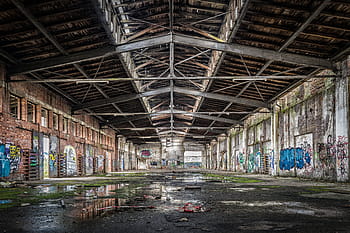 fotografie krajiny, budova, interiér, sál, skladem, ztracená místa, staré tovární haly, zlomený, zničení, tovární budovy, průmysl