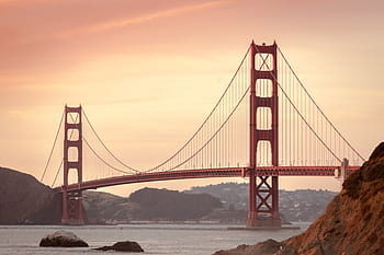 sunset, sky, golden gate bridge, suspension, architecture, san francisco, usa, united states, red, city, water