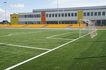 hřiště, sport, Fotbal, míč, míček, tráva, zápas, brána, fotbalová branka, židle, stadionu