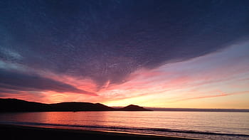 sunset, sun, colors, beach, landscape, background, orange, dark clouds, guanaqueros, region of elqui, chile