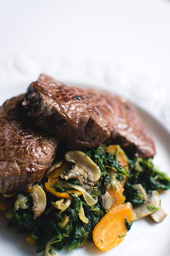 excellent, beef steak, vegetables, beef, close up, healthy, meat, paleo, steak, white background, food