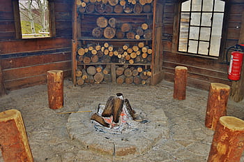 campfire, block house, fire circle, wood fire, combs thread cutting, embers, smoke, seats, ash, burn