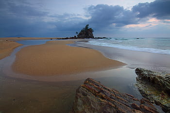 strand, hav, vand, klint, himmel, skyer, solnedgang, rejse, sand, klipper