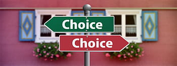 two, red, green, choice signage, gray, post, choice, select, decide, decision, vote