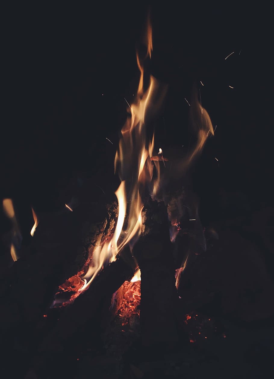 fire at night, blaze, bonfire, burn, campfire, dark, flame, heat, hot, wildfire, woods