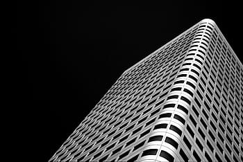 low-angle photography, white, concrete, building, architecture, infrastructure, sky, skyscraper, tower, black and white, building exterior