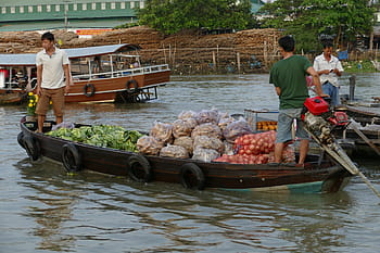 Vietnam, fiume Mekong, delta del Mekong, viaggio in barca, fiume, mercato, mercato fluttuante, avvio, nave, trasporto, commercio