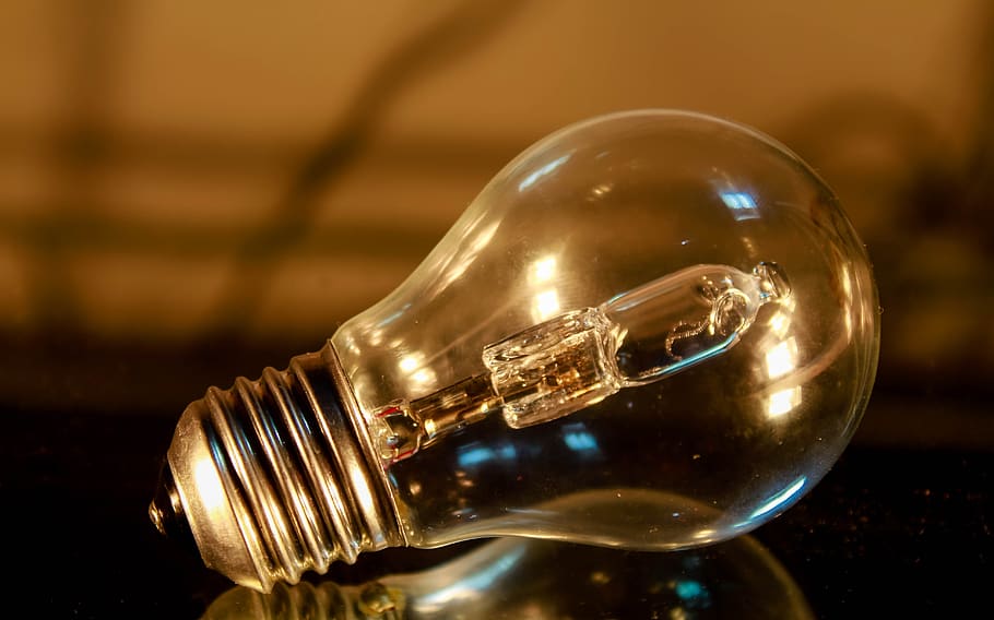 light, bulb, blur, dark, night, table, reflection