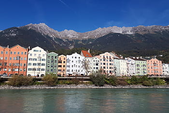 innsbruck, Tyrolsko, hospoda, panoráma, domy, panoráma města, Rakousko, hory, řádek