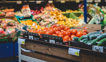 tomater, træ-, kasse, købmand, supermarked, grøntsag, butik, tomat, frugt, marked, dagligvarer