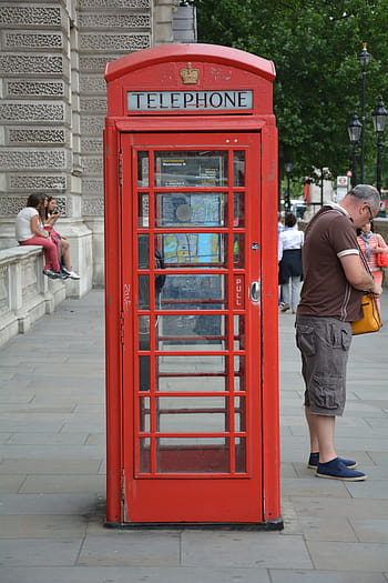 muž, stojící, Červené, telefonní budka, telefon, Londýn, Londýn, Anglie, Spojené království, Anglie, britská kultura, anglická kultura