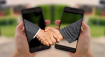two, person, shaking, hands, black, smartphones, shaking hands, handshake, arrangement, contract, smartphone