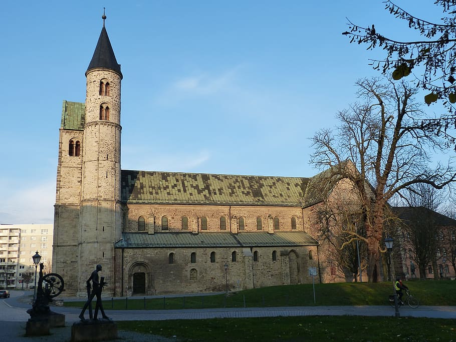 kostelní věž, magdeburg, kostel, saxony-anhalt, budova, křesťanství, klášter, rhaeto romanic, románský, historicky, architektura
