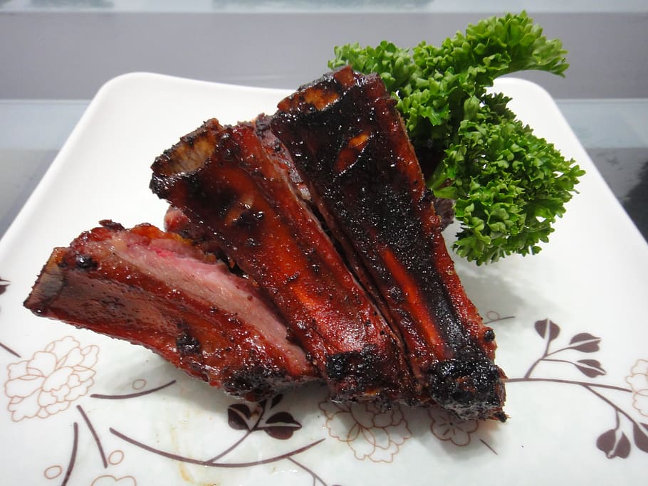 grilovaný, žebra, deska, bbq, vepřové, maso, pánev, hovězí, grilování