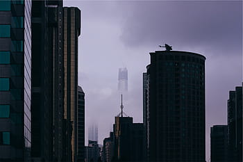 breit, Winkel Foto, Hochhaus, Gebäude, Landschaft, Fotografie, Stadt, Nebel, Tag, Zeit, Horizont