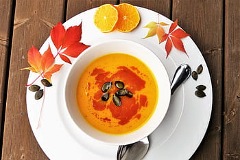 shot, autumn pumpkin soup, Overhead, food/Drink, autumn, fall, food, healthy, soup, pumpkin, pumpkin Soup