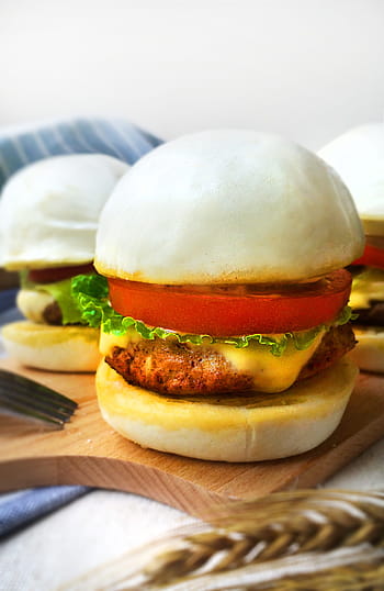 čínský vepřový burger, podle., charmingchef, čínština, vepřové, hamburger, cheeseburger, jídlo, hovězí, maso, sýr