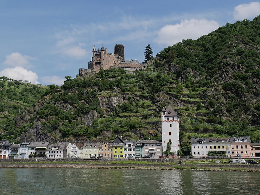 rhine, castle, katz, st, goarshausen, rhine valley, romantic, middle rhine, rhine cruises, current, vineyard