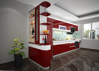 Tu, Bep, Dep, canbinnet, domestic kitchen, refrigerator, red, kitchen, indoors, modern