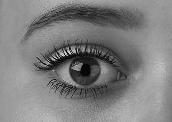 right human eye, woman, eye, eyes, algae, girl, black and white photo, the photo shoot, one, shading, eyebrows