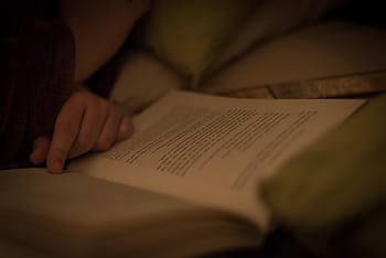 person reading book, close, person, reading, book, bed, selective focus, human hand, indoors, human body part, close-up