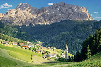 Natura, krajobraz, góry, świat górski, panorama górska, kościół, wioska, miejsce marzeń, wymarzona lokalizacja