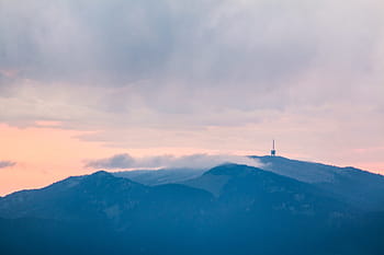 televizní věž, hory, ráno, mlha, túra, tichý, morgenrot, Příroda, siluety, mraky, rádio věž
