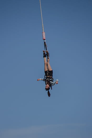 woman, hang, bungee rope, jump, air, bungy