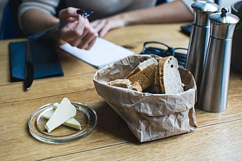 freshly, baked, bread, butter starter, butter, starter, close up, hands, wood, food, adult
