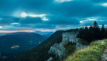 horský vztek pohled, během dne, siluety, epos sky, švýcarsko, vzdálenost od města, creux du van, Příroda, osvětlené město, dlouhé expozice, lehké sněžení