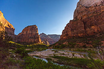 brown, stone mountain, body, water, angel's landing, zion national park, zion, national, utah, landing, park