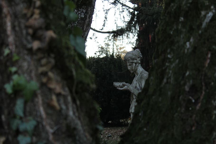 statue, crespi d'adda, nature, adda, italy, profile, trees