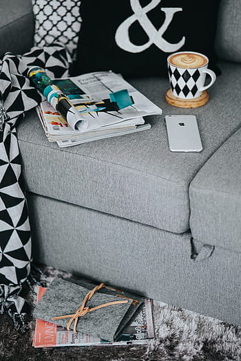 descanso, revistas, taza, café, taza de café, interior, relajante, lectura, tiempo, sofá, tarde