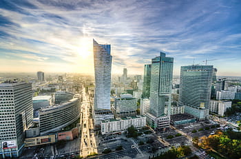curtain wall building lot, warsaw, skyline, cityscape, architecture, poland, city, europe, urban, downtown, building