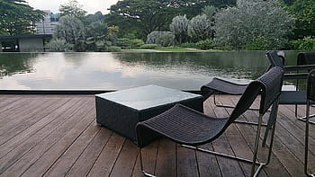 black, patio chairs, body, water, patio, chairs, body of water, furniture, outdoors, chair, lake