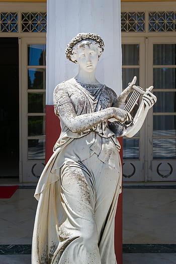 muse, woman, sculpture, statue, achilleion, corfu, greece, greek, monument, landmark, goddess